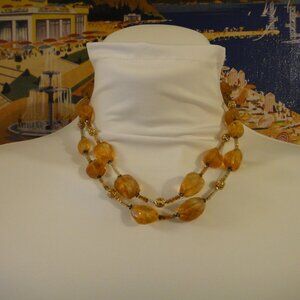 Vintage Topaz Color Glass Bead Necklace Faceted 36"